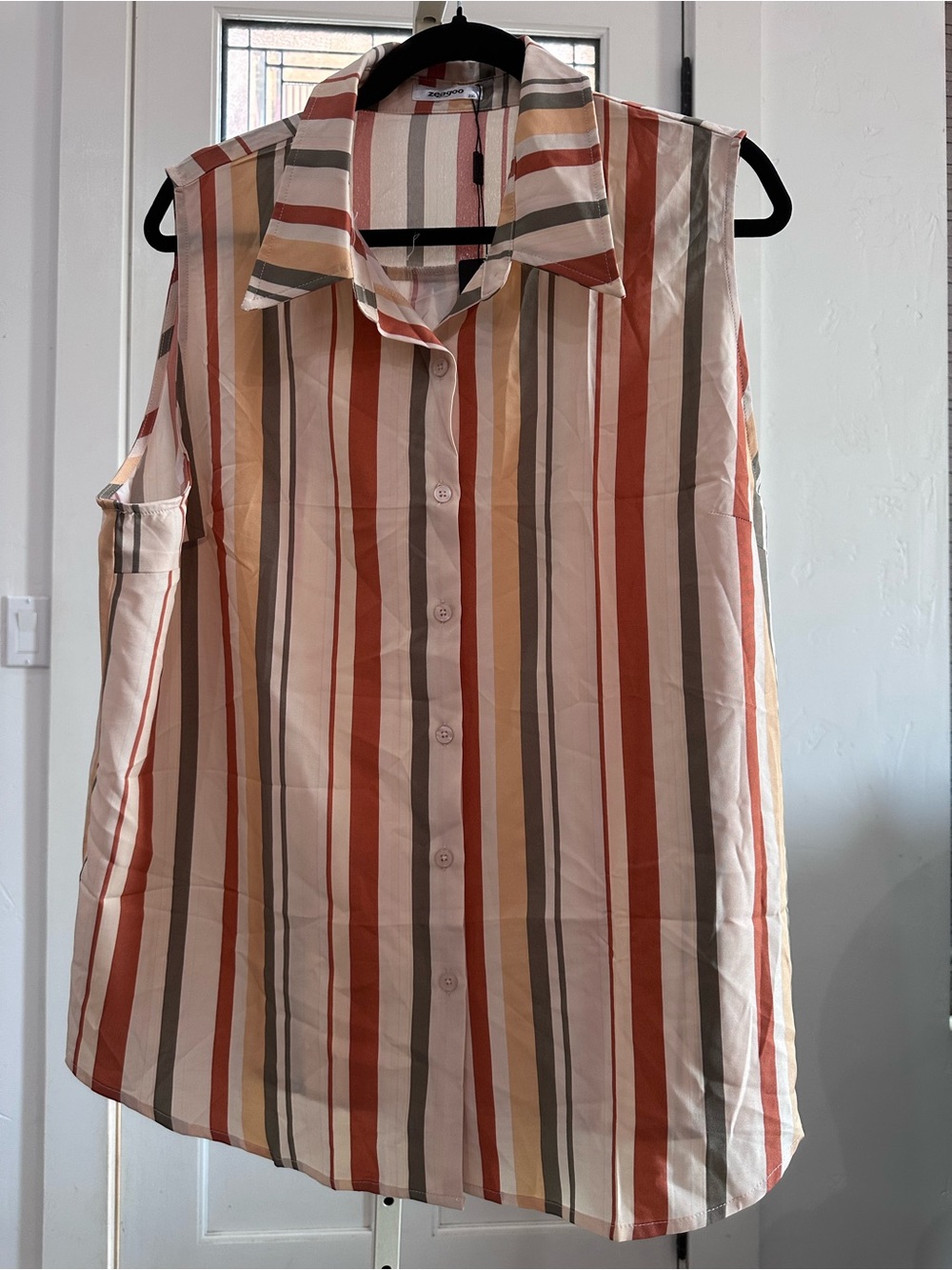 Zeagoo Sleeveless Button-Front Striped Blouse NWT